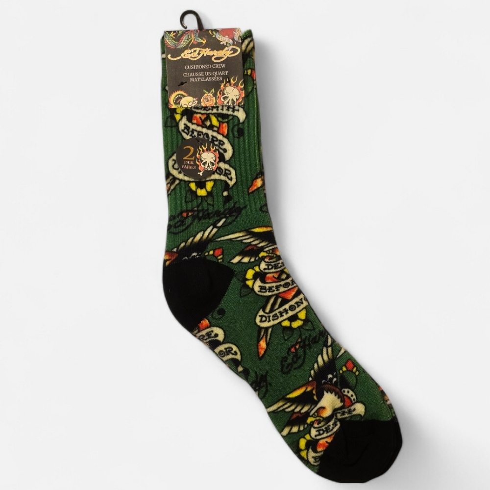 Ed Hardy Mens Crew Socks 2 Pair